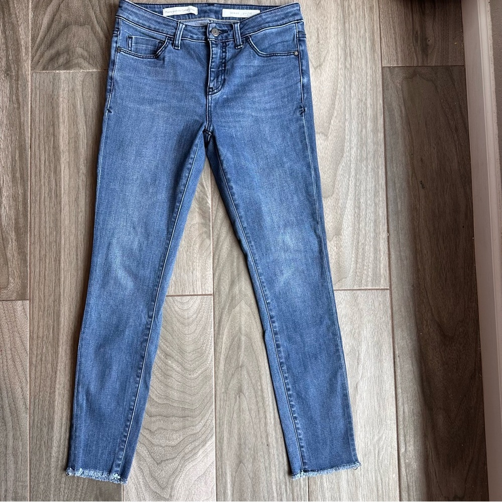 Anthropologie Pilcro & the Letterpress Blue Skinny Jeans Raw Hem